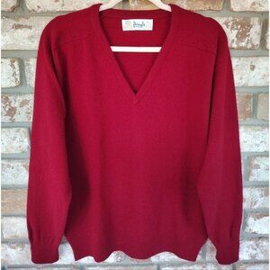 Pringle Vintage Made In Scotland Women's Red V-Neck 100% Lamb's Wool Sweater L